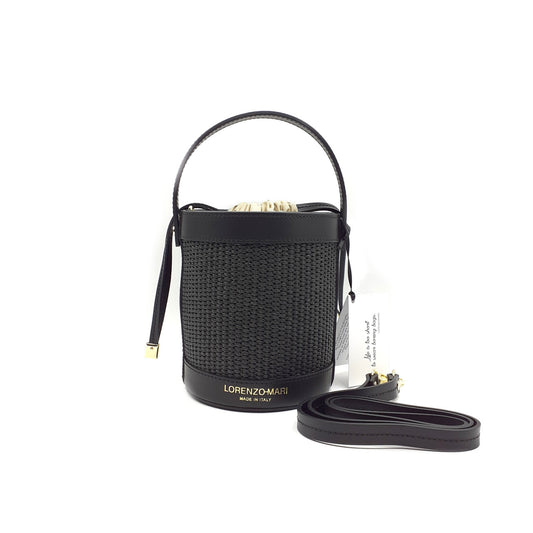 New Black Raffia Bucket Panfilo