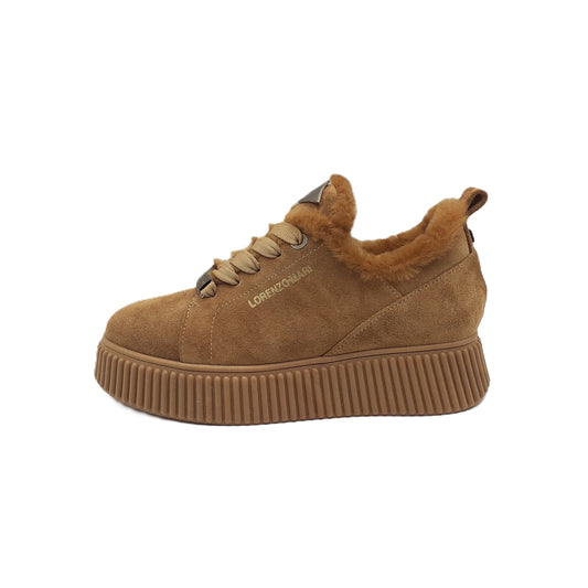 Sneakers Sally 30 cuoio e pelliccia