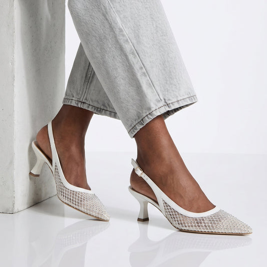 Slingback Cindy 14 rete strass white